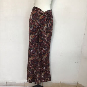 LUCY PARIS Women 70’s Groove Wide Leg Pants M Burgundy Navy Blue Paisley M